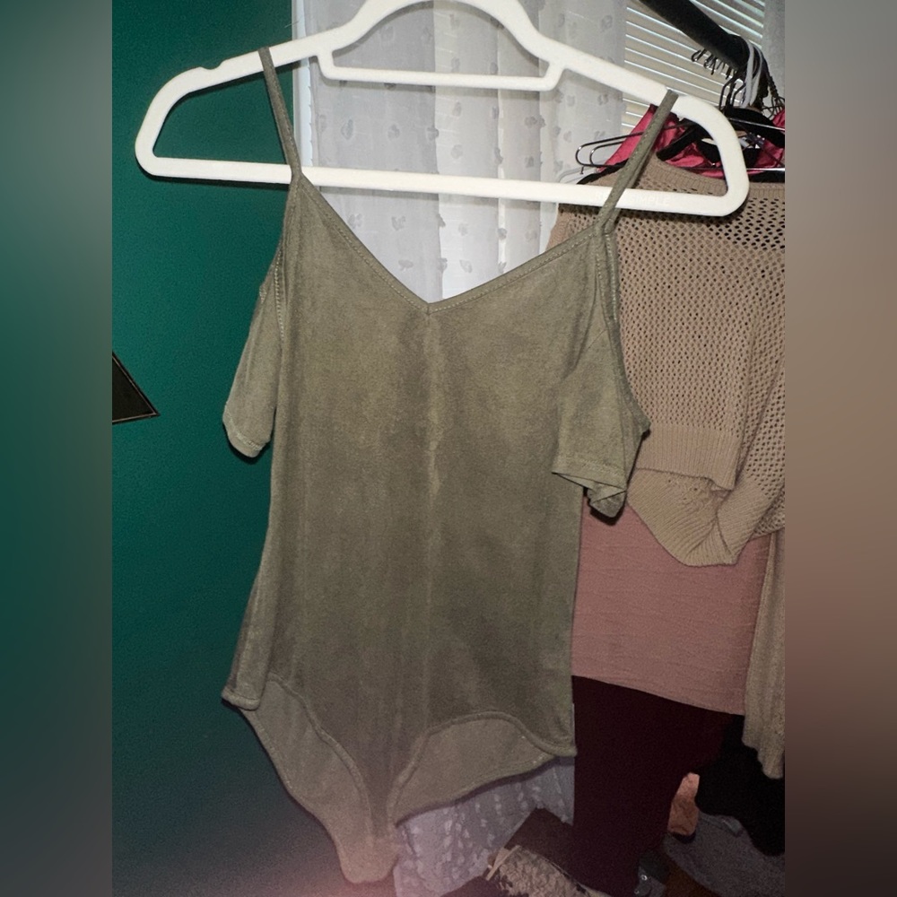 Green off the shoulder Bodysuit